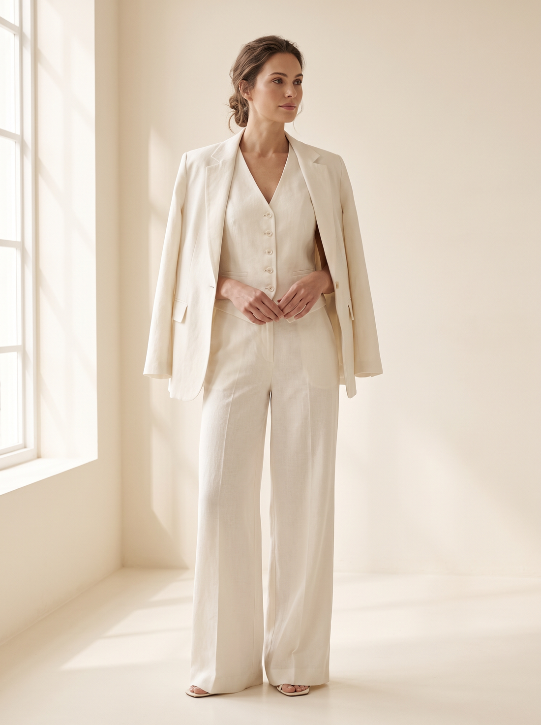 Quiet Luxury Sommer 2026 – Leinen-Weste und Palazzohose in Off-White bei HENNE
