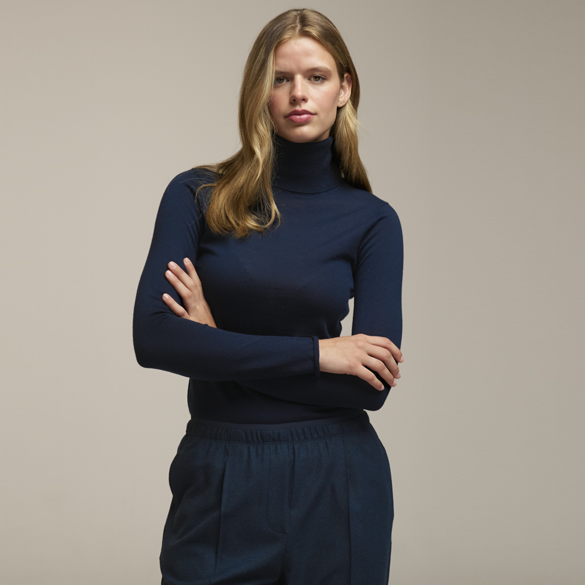 0039ITALY Rollkragenpullover WHILEY mit Kaschmir - Blau