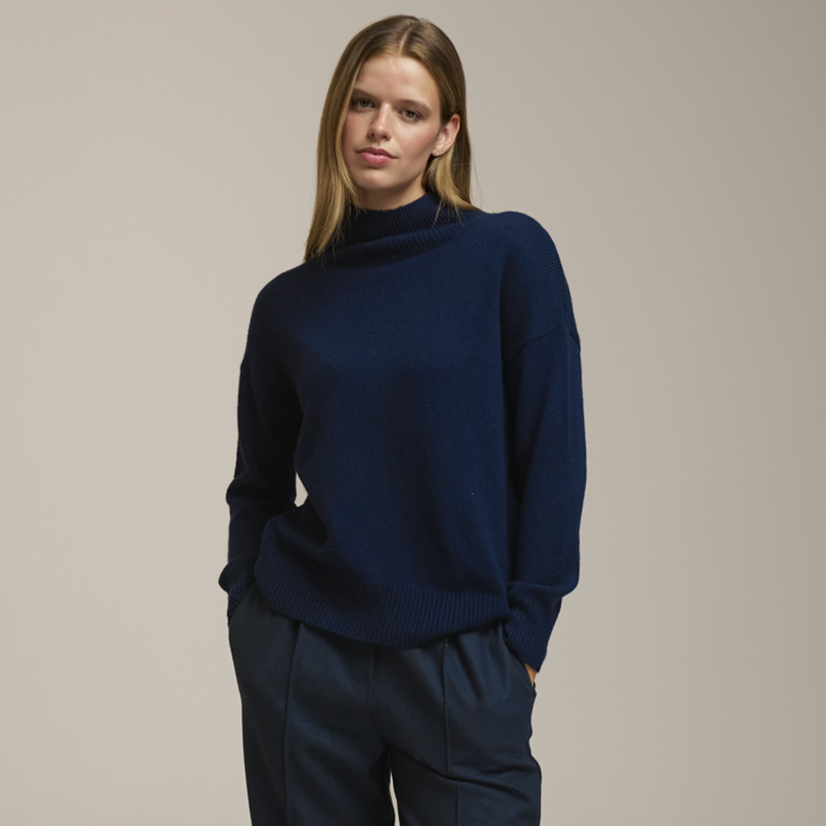0039ITALY Rollkragenpullover NINA mit Kaschmir - Blau