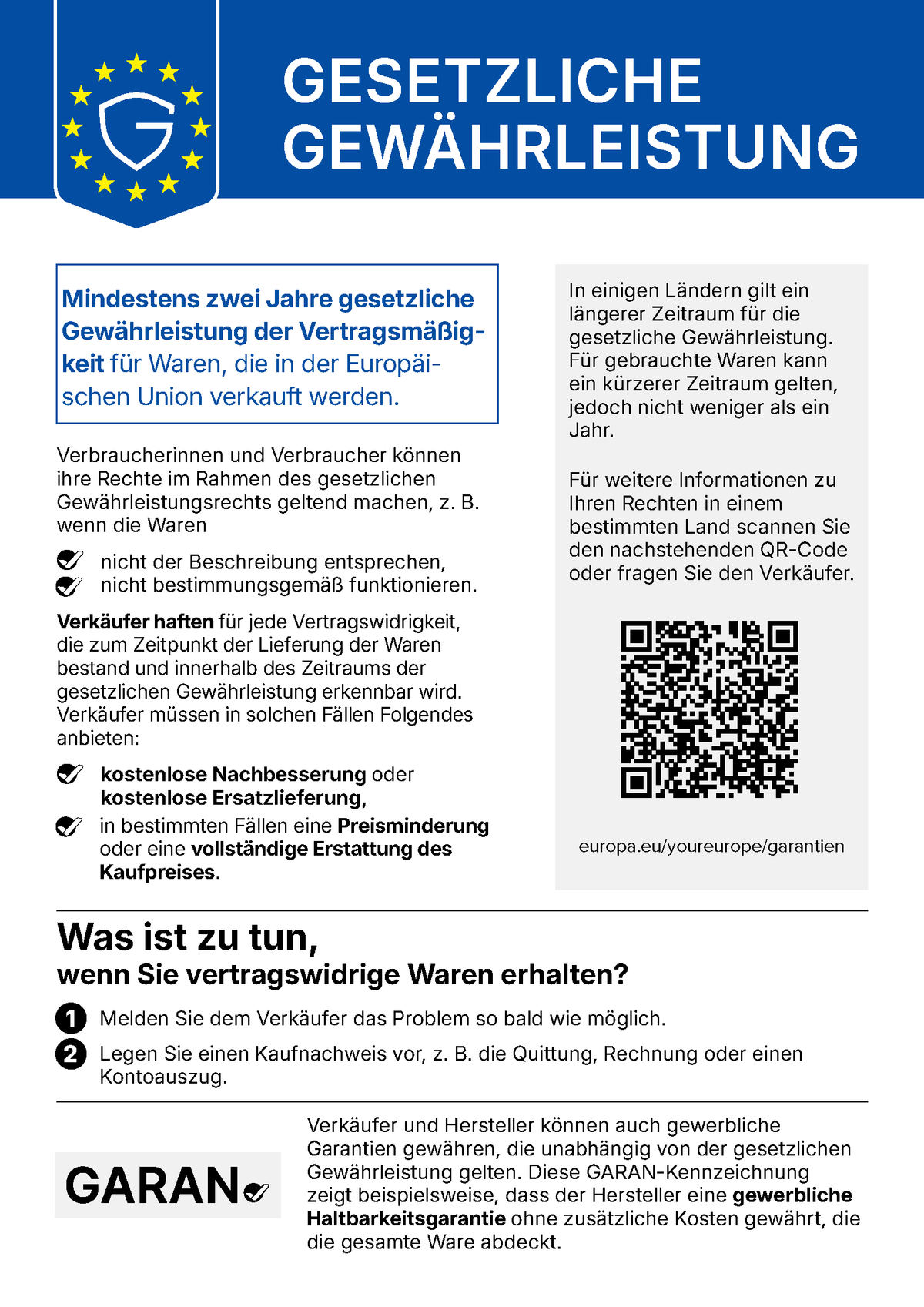 Harmonisierte Mitteilung über das gesetzliche Gewährleistungsrecht der Europäischen Kommission