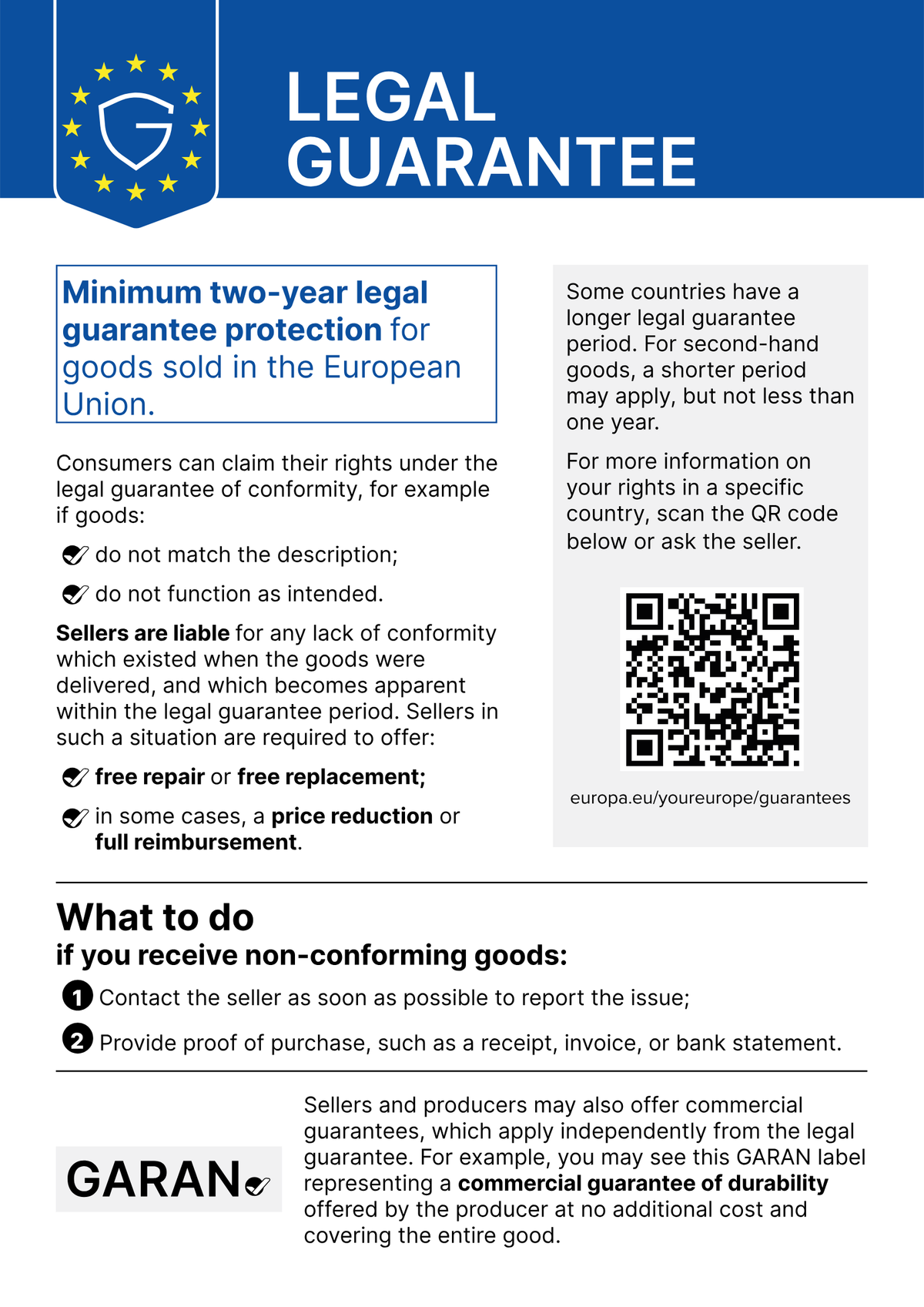 Harmonised notice on the legal guarantee of conformity of the European Commission