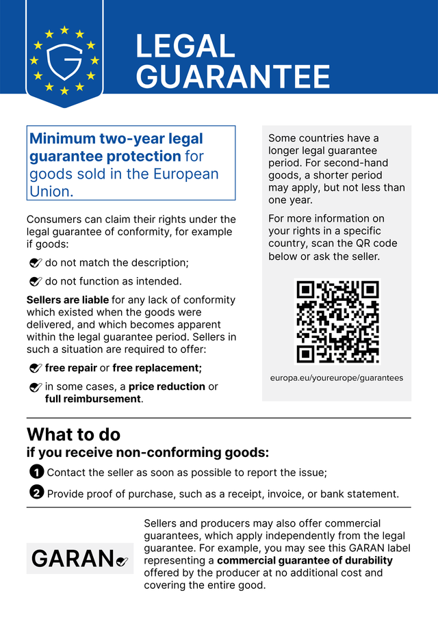 Harmonised notice on the legal guarantee of conformity of the European Commission