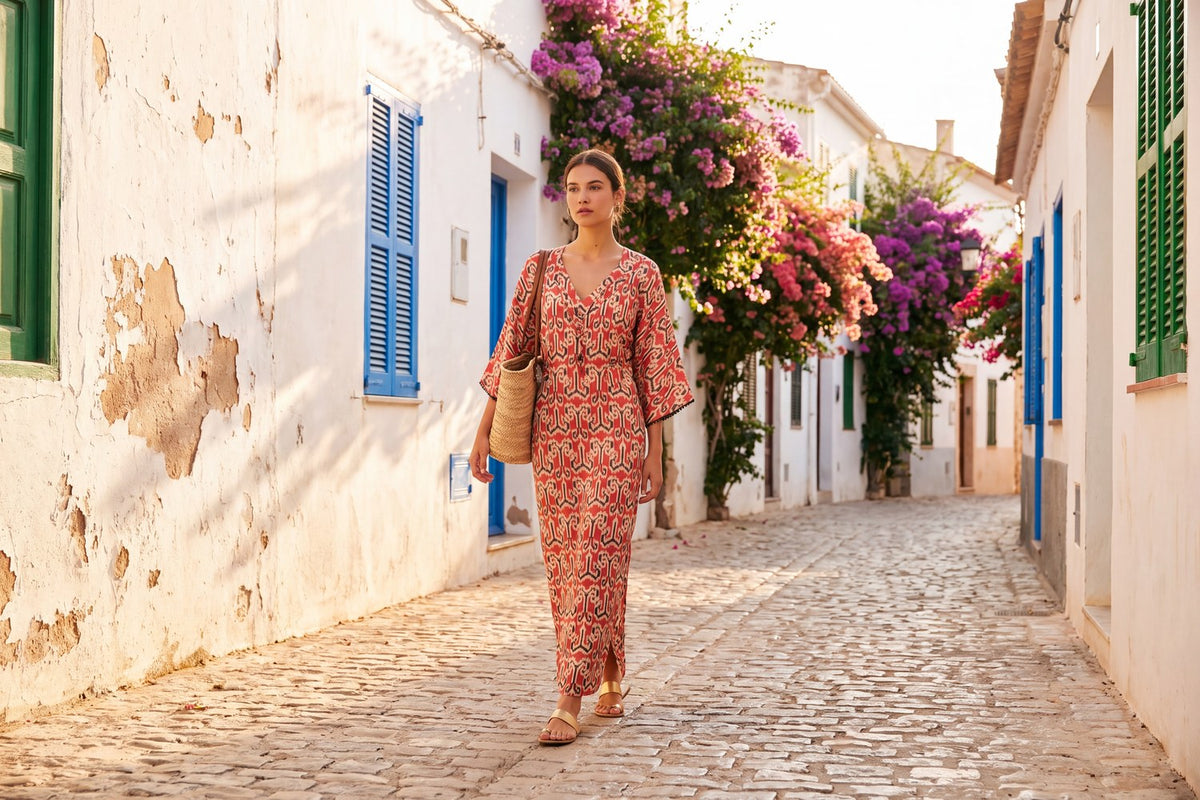 Maxikleid-Styling – Kaftan von Bazar Deluxe in Rot