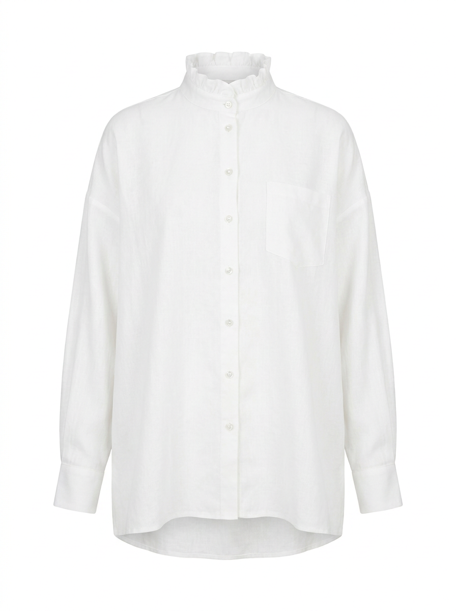 NARLI Bluse Rüsche Stehkragen Weiss Front