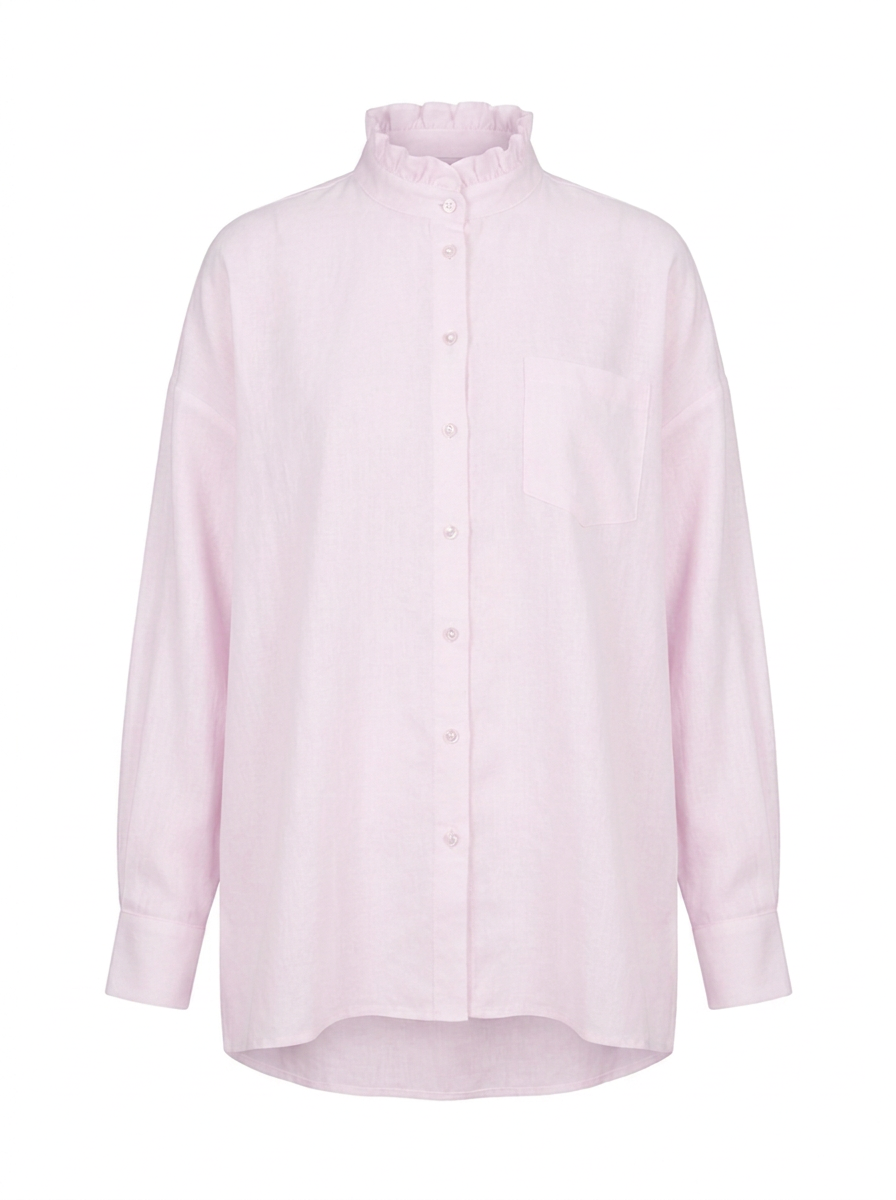 NARLI Bluse Rüsche Stehkragen Rosé Front