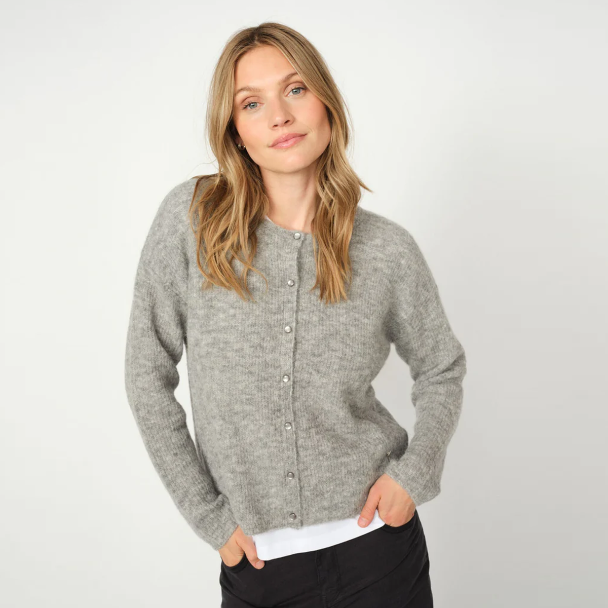 MOS MOSH Strickjacke ALMINE mit Alpaka - Grau – Foto 3