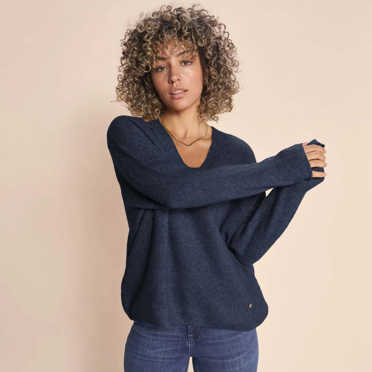 MOS MOSH Pullover THORA mit Alpaka Damen in Blau - Seitenansicht