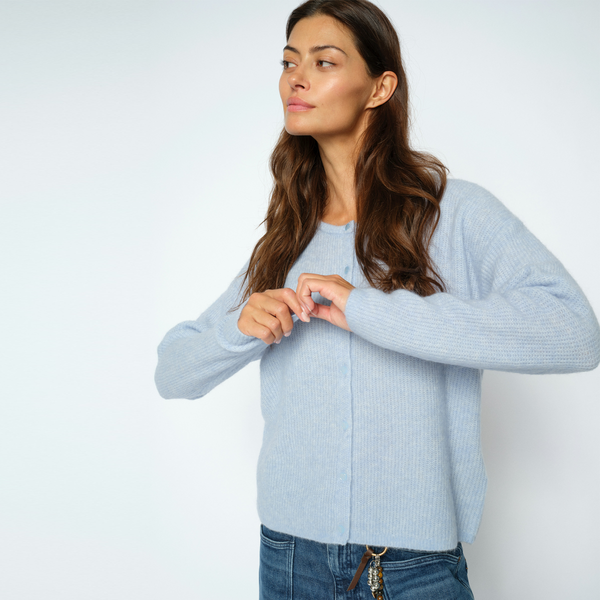 MOS MOSH Strickjacke ALMINE mit Alpaka - Cashmere Blue