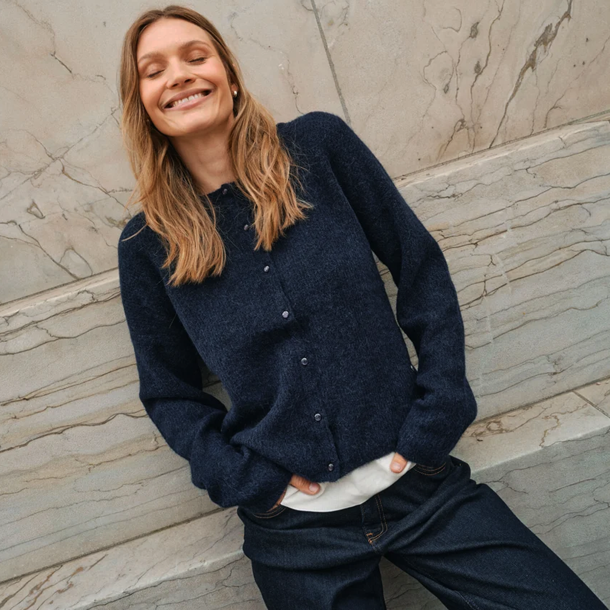 MOS MOSH Strickjacke ALMINE mit Alpaka - Salute Navy