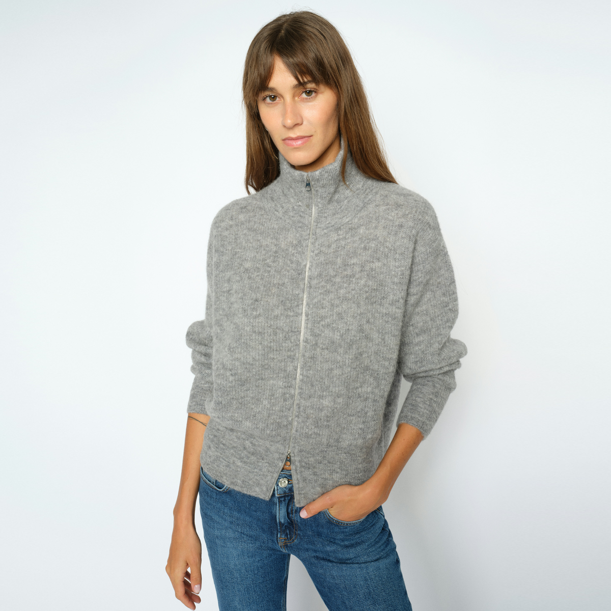 MOS MOSH Cardigan THORA mit Alpaka - Grey Melange
