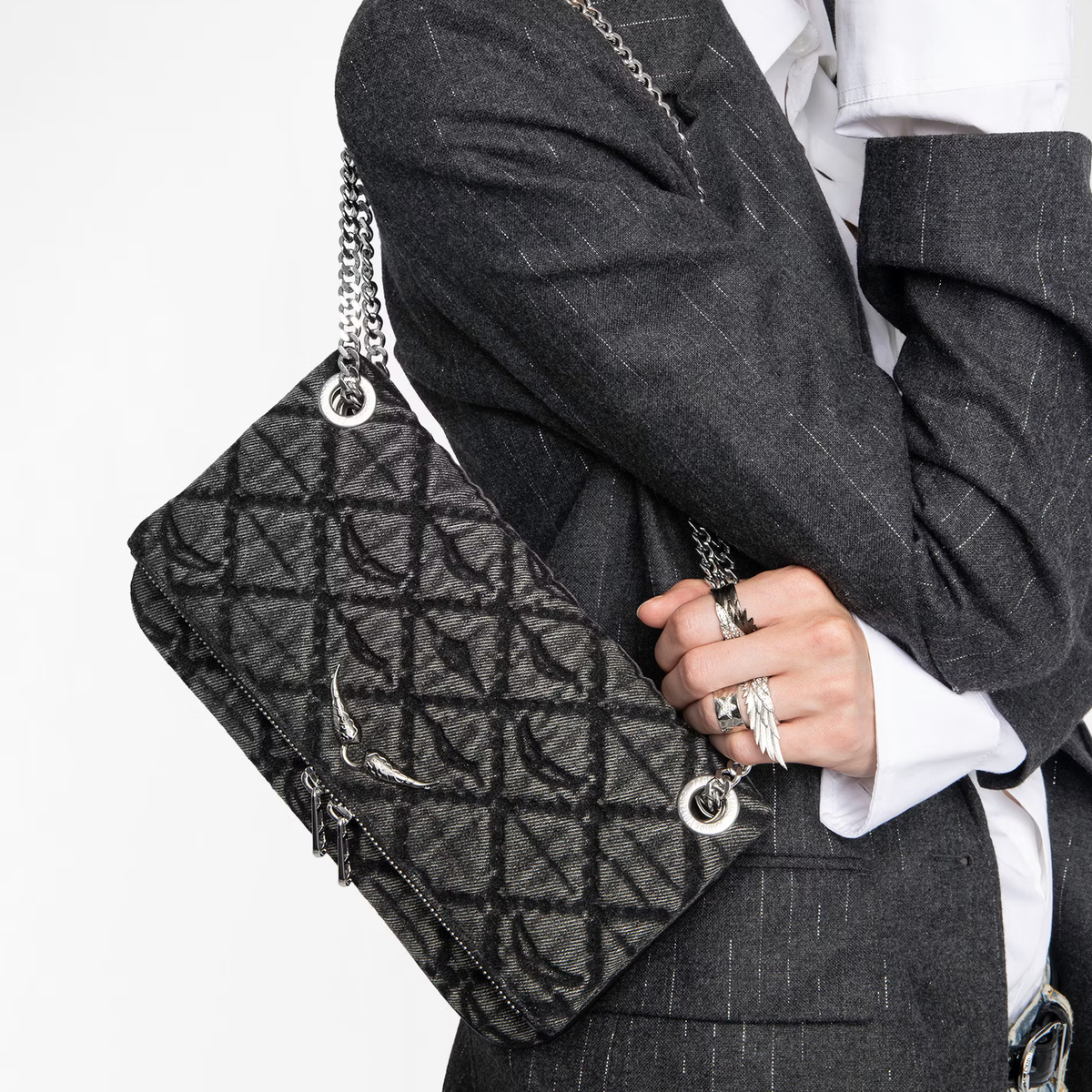 ZADIG&VOLTAIRE Tasche DENIM MONOGRAM ROAD Damen in Grau - Nahaufnahme