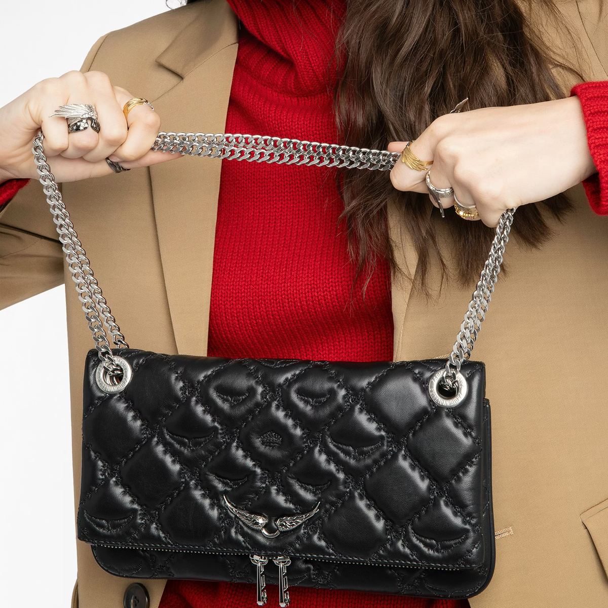 ZADIG&VOLTAIRE Tasche DENIM MONOGRAM ROAD aus Leder Damen in Schwarz - Detailansicht