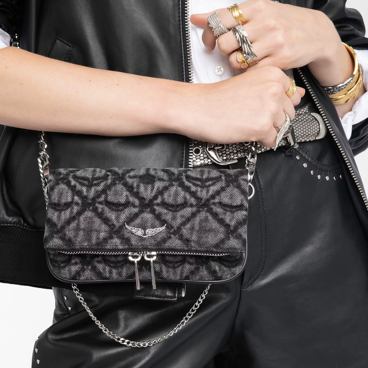 ZADIG&VOLTAIRE Tasche DENIM MONOGRAM ROAD Damen in Grau - Detailansicht